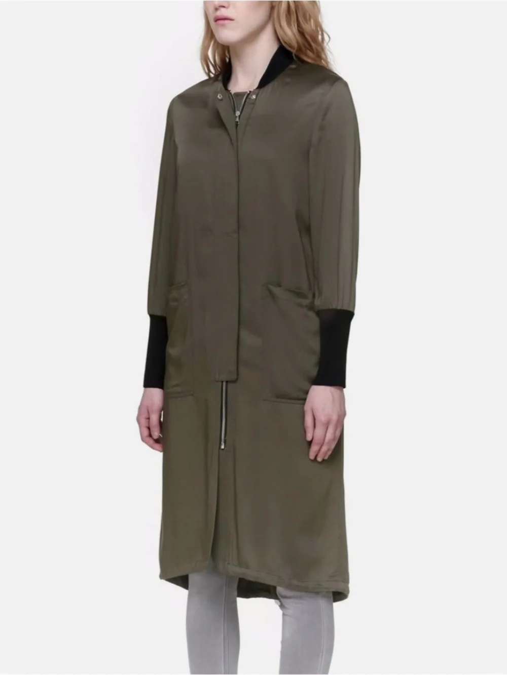 Soia & Kyo Bia Bonsai Long Bomber Two-Tone Olive and Black Coat L - Picture 7 of 16